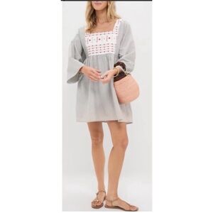 Gray Dress with Pink Woven Bag